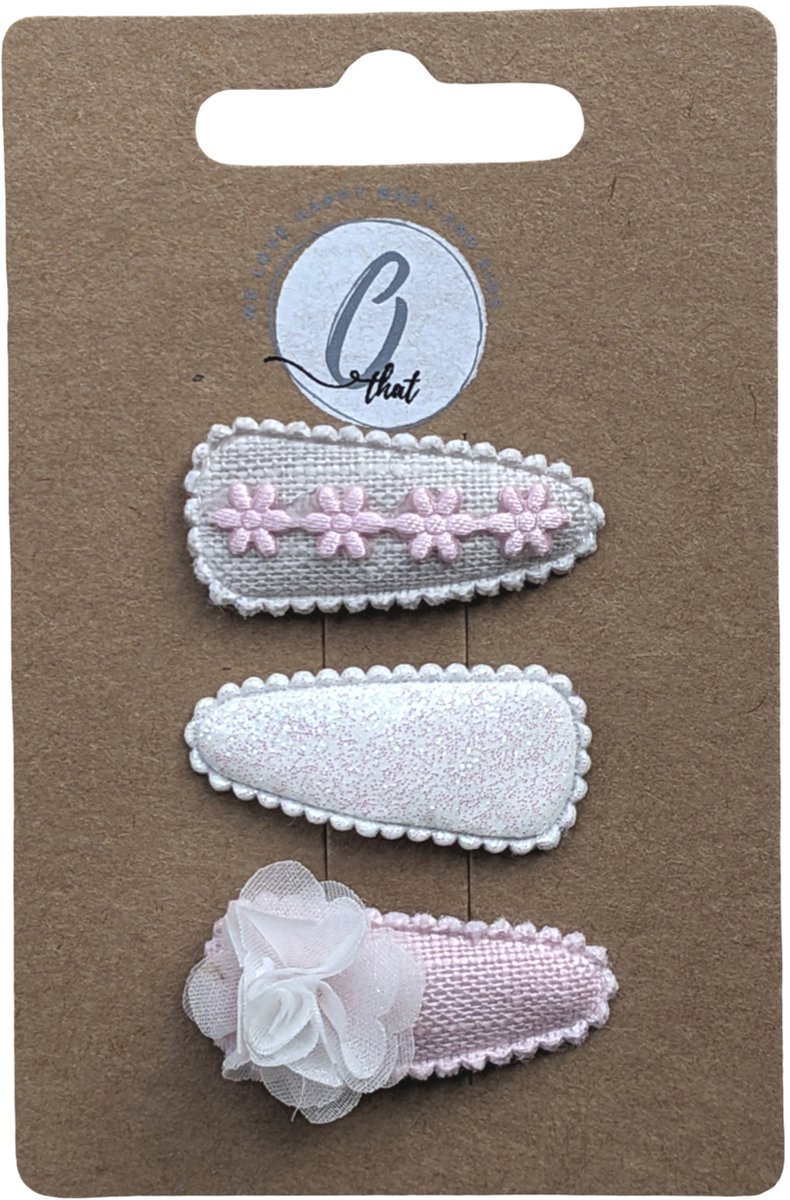 Ootje Kadootje Babyhaarclipjes Chiffon - 3 Stuks - Roze/Glitter/Ecru