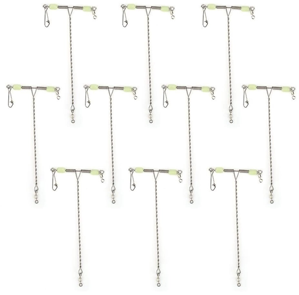 Dailygoody - T-shaped Swivels Snaps - Rvs 3 Way Rolling Swivel - Hoogwaardige Kwaliteit - Luminous Beads - Ideaal voor Hengelsport - 10 Stuks