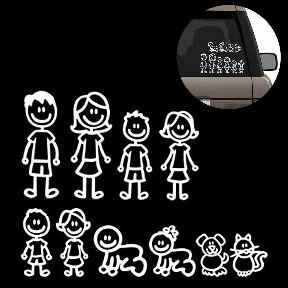 Dailygoody - Set van 10 Gezinsauto Stickers - Familie Decals - Leuke Dieren Thema - Geschikt voor Auto - Perfect voor Volwassenen en Jonge Autobezitte