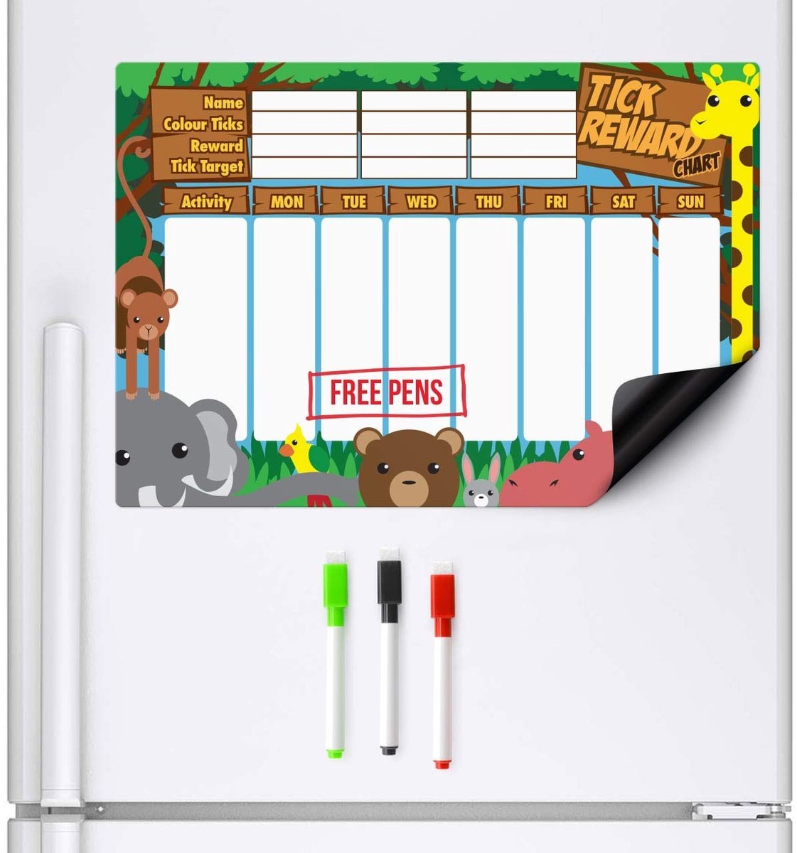 Dailygoody - Magnetisch Beloningsbord - Jungle Dieren - 7-Daagse Tick