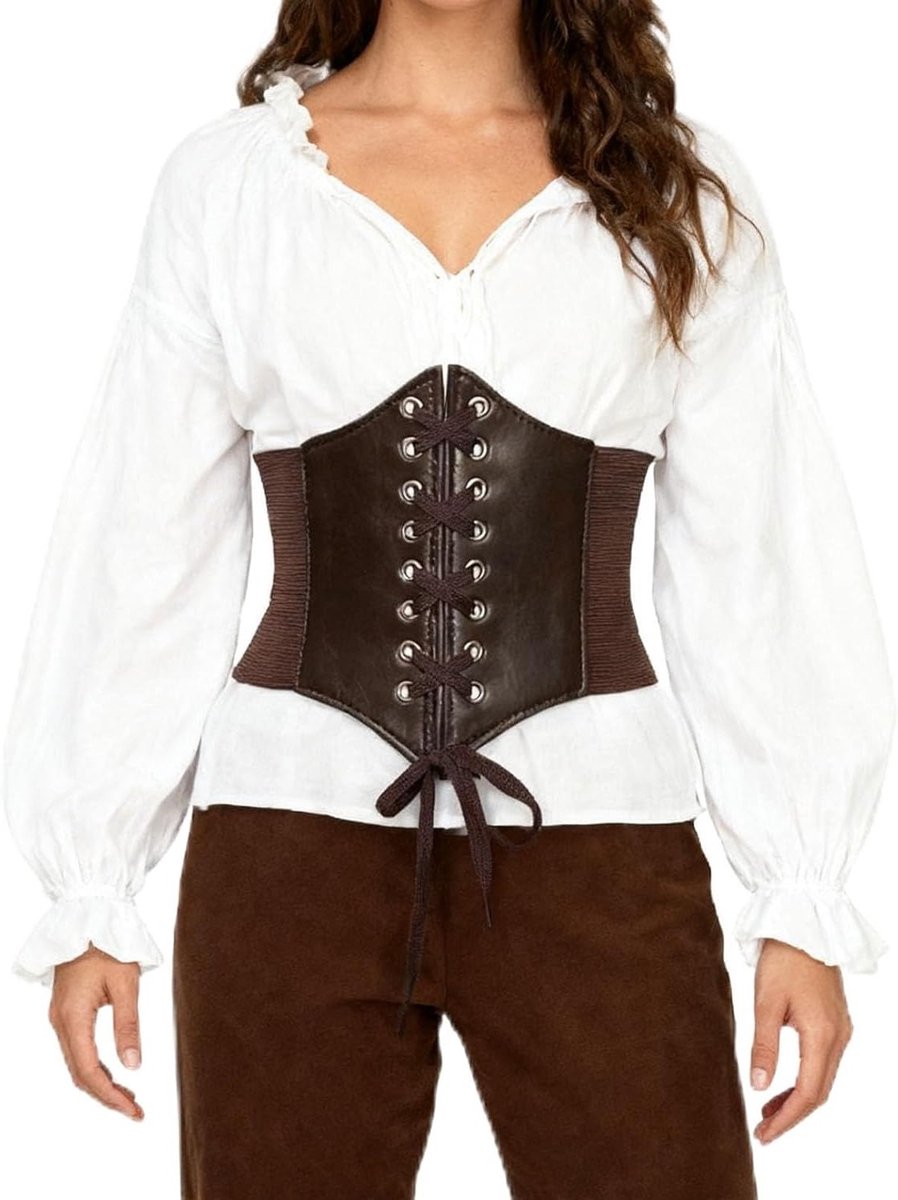 Piratencorset voor vrouwen - Onderbust corset in zwart leer, middeleeuwse kostuumaccessoires, gothic retro stijl voor Halloween en themafeesten