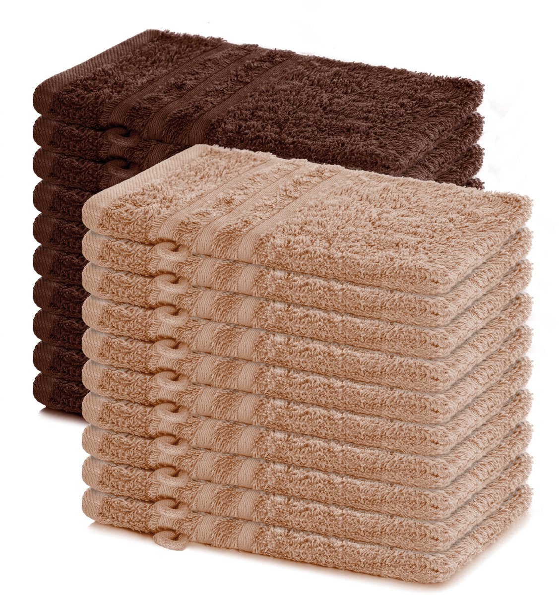 Lavea® Set van 20 washandjes 15x21 cm – 100% katoen – Zacht en absorberend – Ideaál als washandje, gastendoekje of handdoek voor dagelijks gebruik – Cappuccino en Koffiebruin