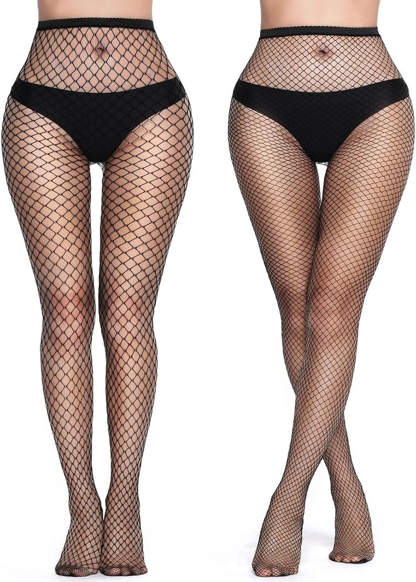 2 Pcs Zwarte Visnet Kousen, Hoge Taille Kousen voor Dames, Sexy Visnet Panty’s en Elastische Kousen voor Modebewuste Vrouwen