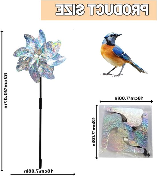 Set van 6 Reflecterende Vogelwindmolens voor Tuin en Boerderij - Schitterende Afschrikking voor Vogels — afbeelding 5