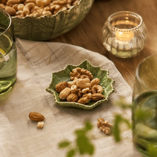Lotus schaaltje groen 8 cm – keramieken dipschaaltje in bladvorm – theetip / amuseschaaltje - set van 4 stuks