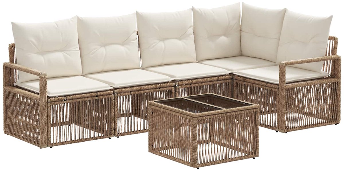 vidaXL - Tuinbank - Set - 6 - pcs - Beige - poly - rattan
