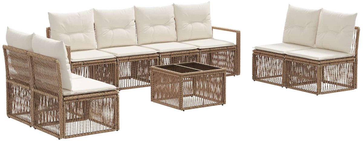 vidaXL - Tuinbank - Set - 9 - pcs - Beige - poly - rattan