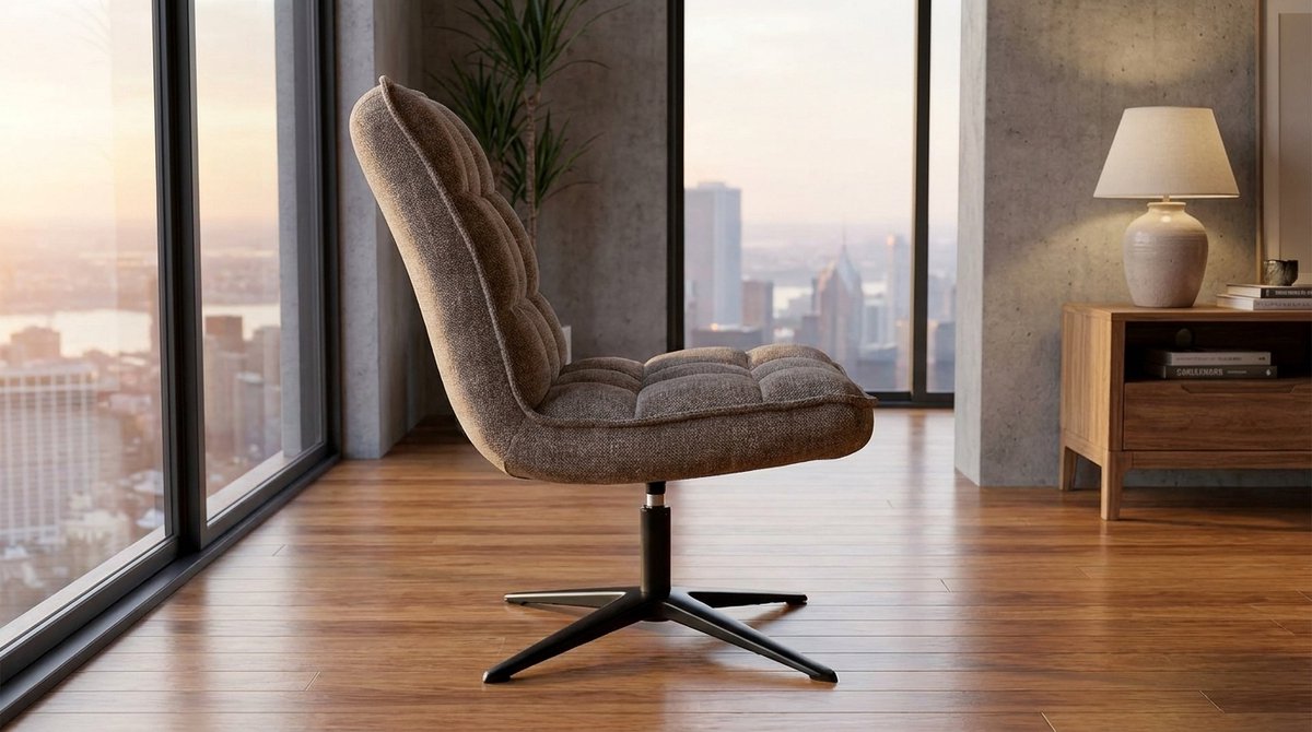 Fauteuil draaibaar - House&Garden Vince Luxe Relaxfauteuil met 360° Draaifunctie - Ergonomische Stoffen Lounge Stoel met Zwart Metalen Onderstel - Stone Elite Grijs - 63x74x91 cm
