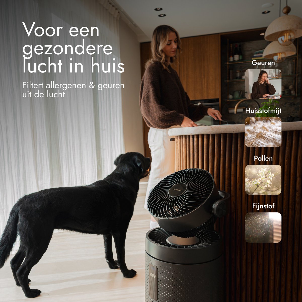 Bloomfold Luchtreiniger en Ventilator Cyclone – H13 HEPA & UVC-licht – 400 m³/h CADR – Air Purifier - Medische Filtratieklasse tegen Pollen & Fijnstof — afbeelding 7