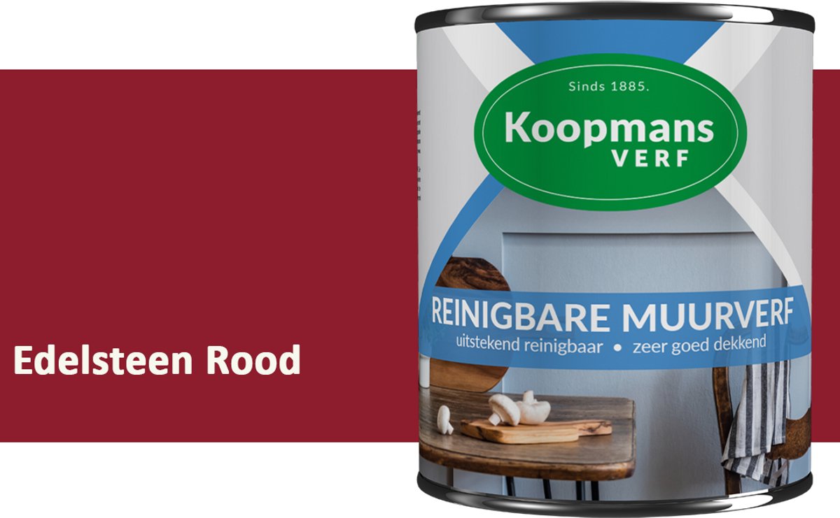 Koopmans Reinigbare Muurverf – Afwasbare Schrobvaste Muurverf Binnen – Mat – Voor Keuken, Woonkamer & Kinderkamer – Edelsteen Rood – 5 l