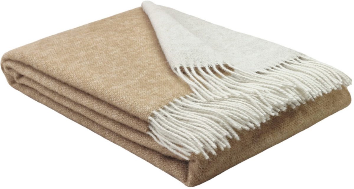 Plaids.shop® Wollen Plaid - VIENNA - Beige-Wit (140x200cm) Duo