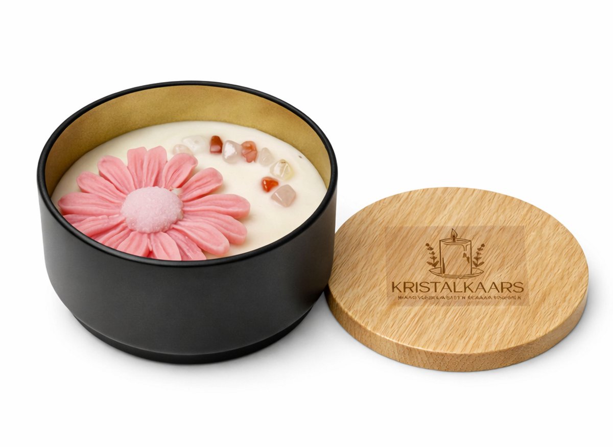 Kristalkaars Daisy - Handgemaakte Sojawas - Kaars met Kristallen - Roze - Cadeau voor Haar