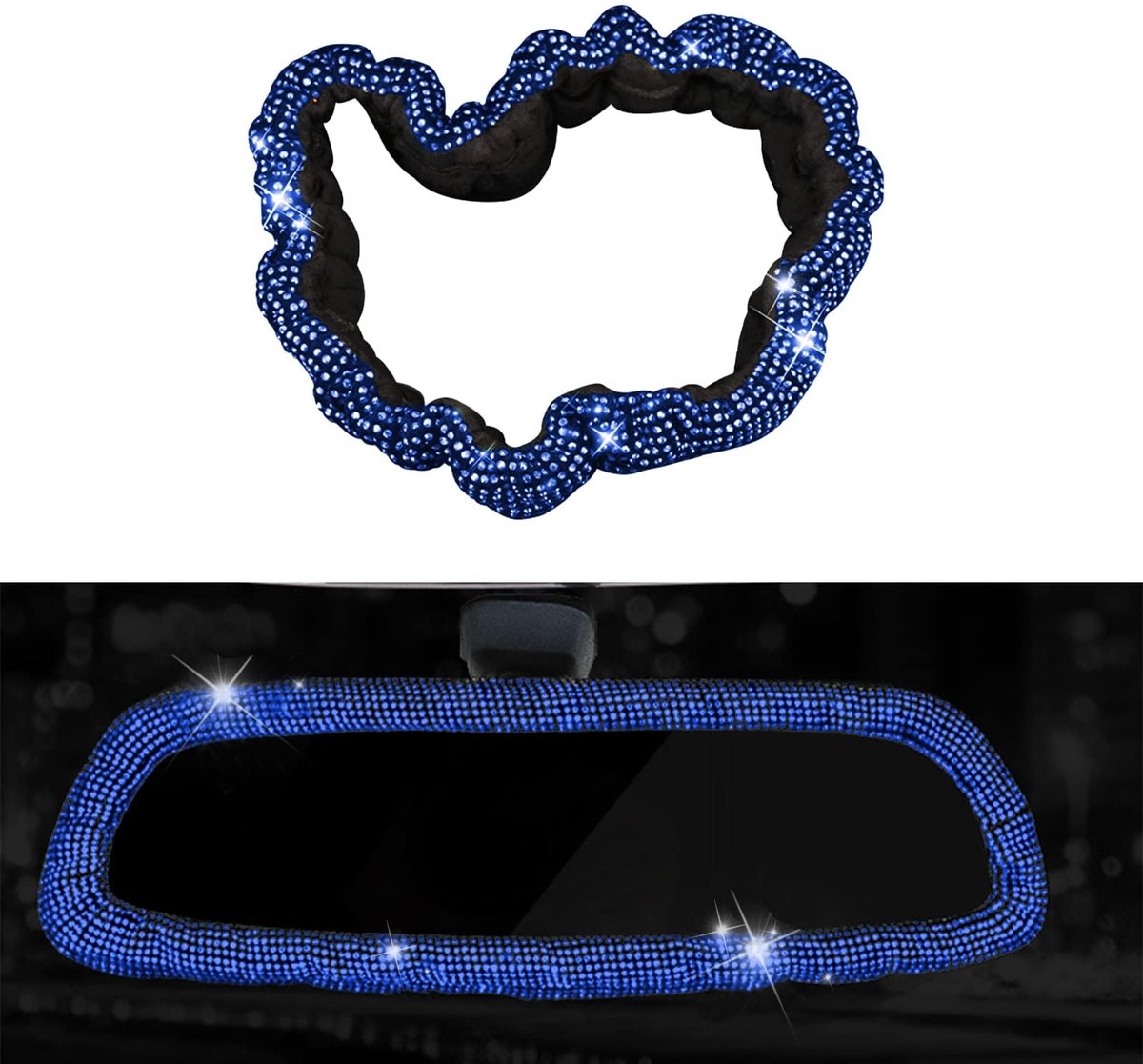 Dailygoody - Bling Auto Achteruitkijkspiegel Cover - Auto Interieur Accessoires - Blauw - Volledige Boor Hoofd Kussensloop - Geschikt voor Vrouwen - U