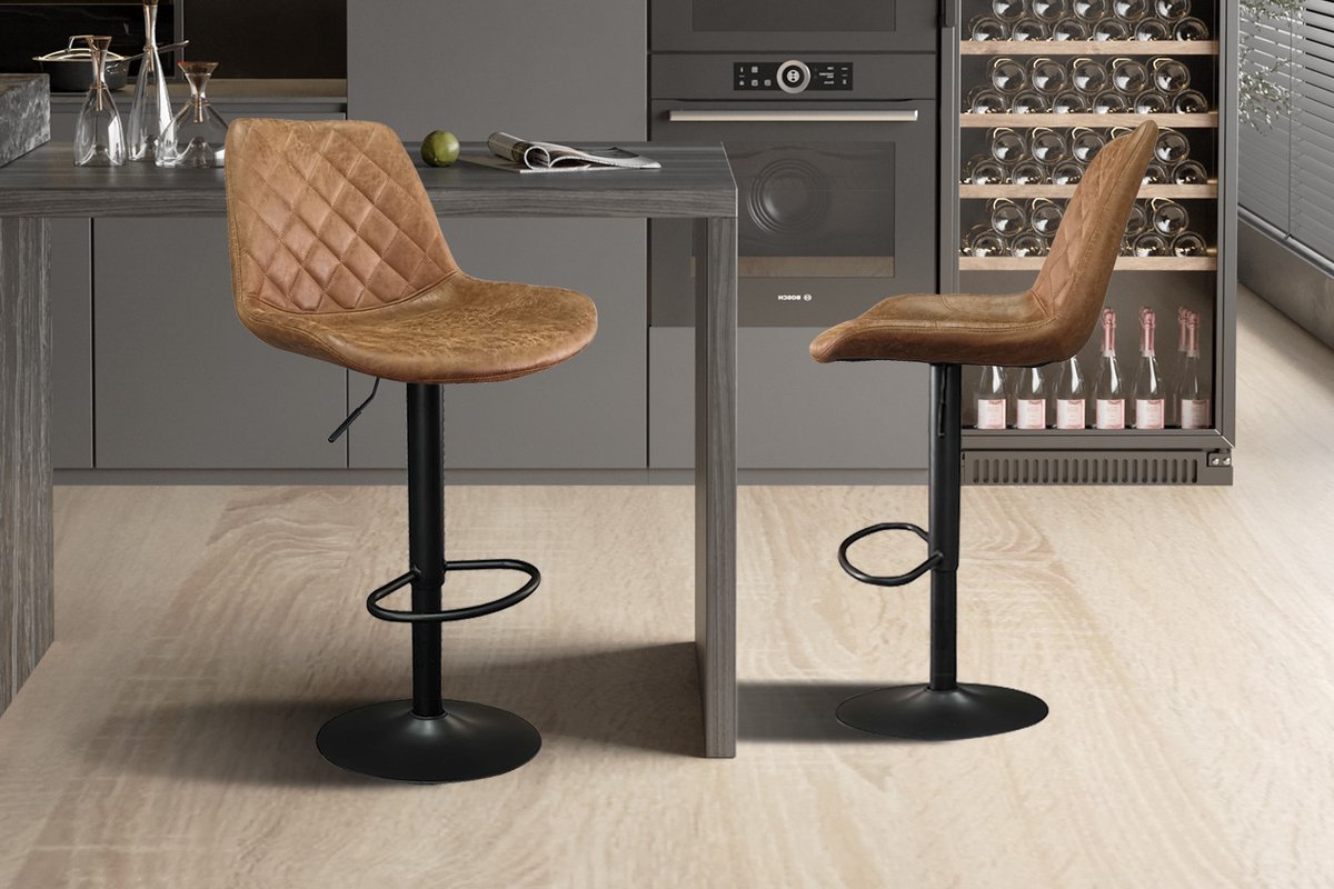 Barstoel/Barkruk 'Madrid' PU Cognac kleur - H 89-110 x B 49 x D 54cm - Counterstoel - Set van 2