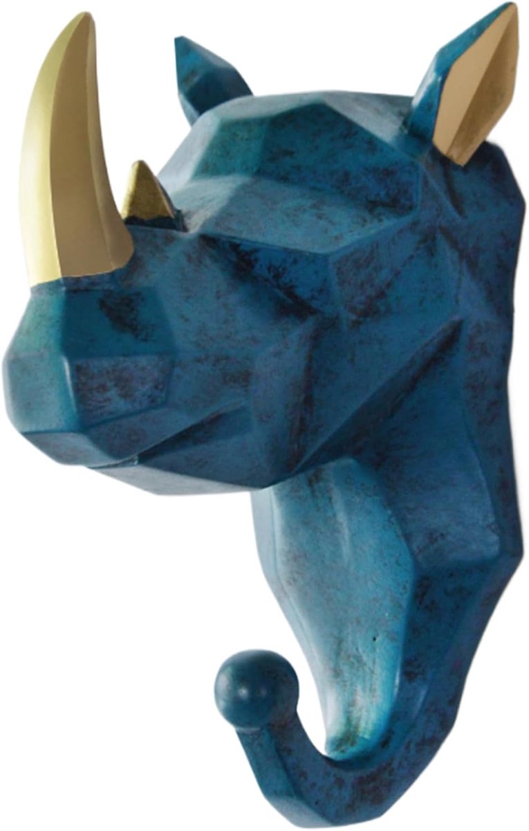 Retro blauwe neushoorn‑vormige dier‑decoratieve mantelhaak – eenvoudig te monteren, voor gang, kantoor en thuisopbergruimte