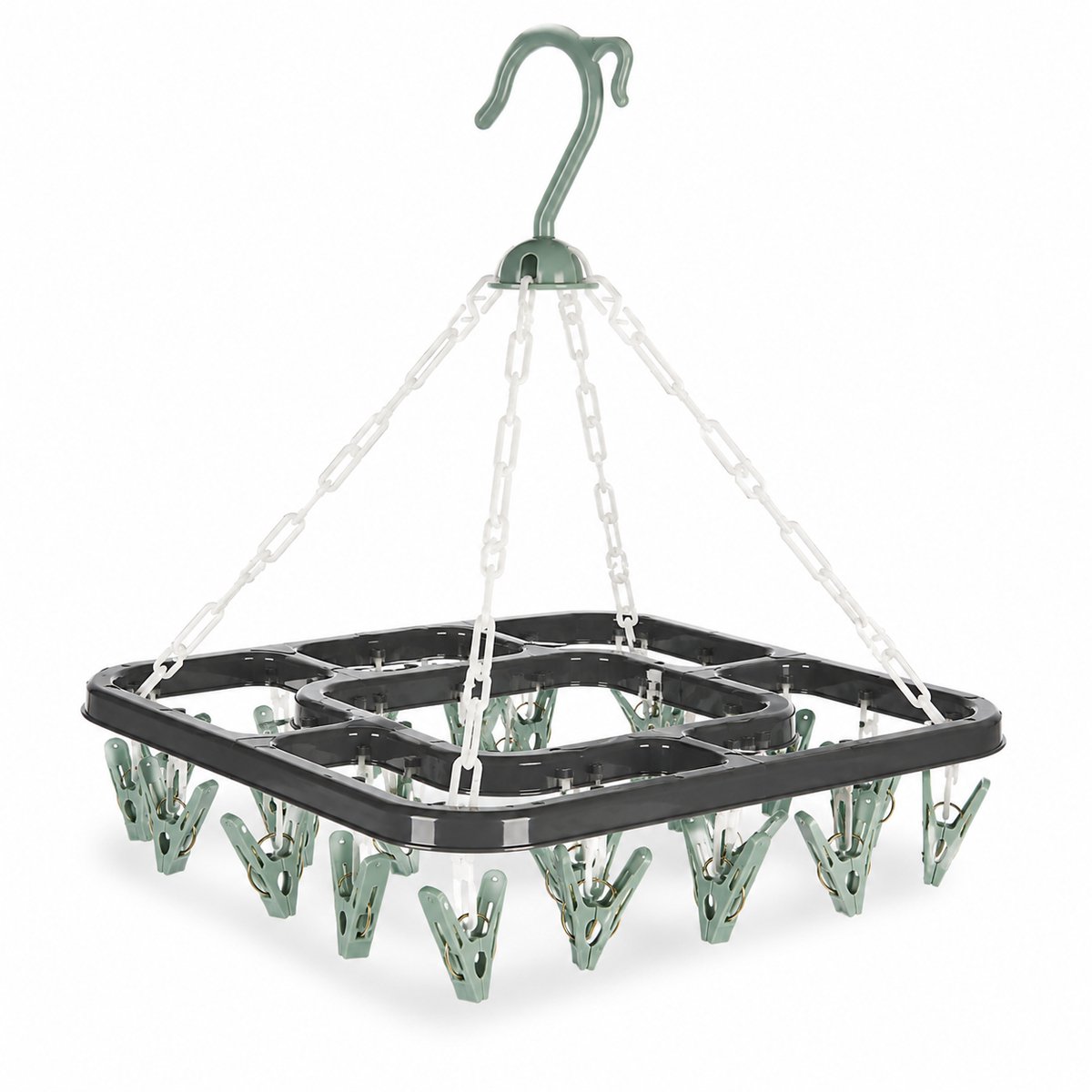 HEM Washanger Groen met 18 Knijpers – Opvouwbaar Droogrek – Ondergoedhanger – Sokhanger – Camping Wasrek – 24x31 cm – Inclusief HEM Microvezeldoekje