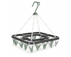 HEM Washanger Groen met 18 Knijpers – Opvouwbaar Droogrek – Ondergoedhanger – Sokhanger – Camping Wasrek – 24x31 cm – Inclusief HEM Microvezeldoekje