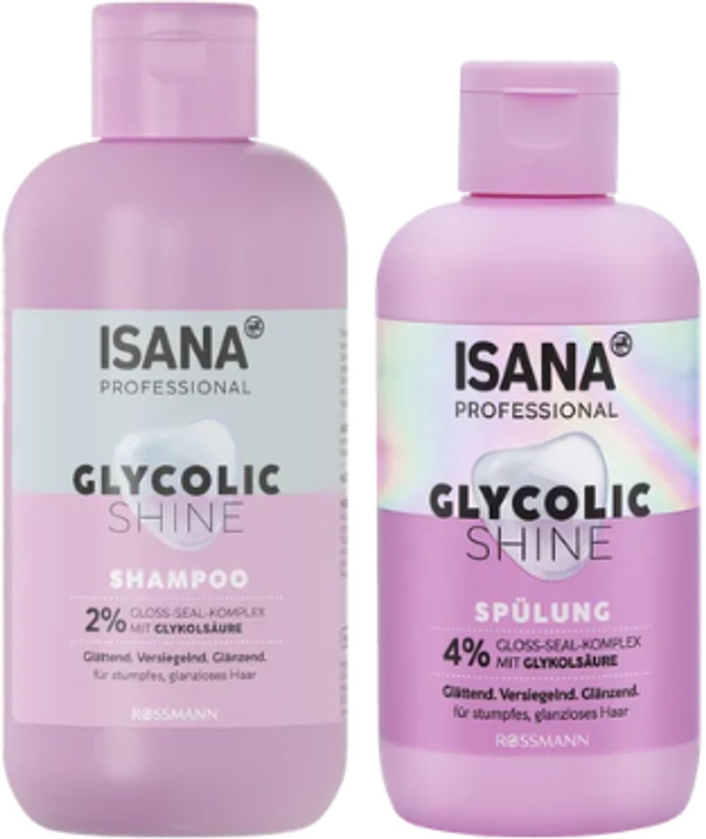 Isana Professional Glycolic Shine Set - Shampoo & Conditioner | 1x250ml 1x 200ml - Intensieve Verzorging - Voor Beschadigd & Glansloos Haar