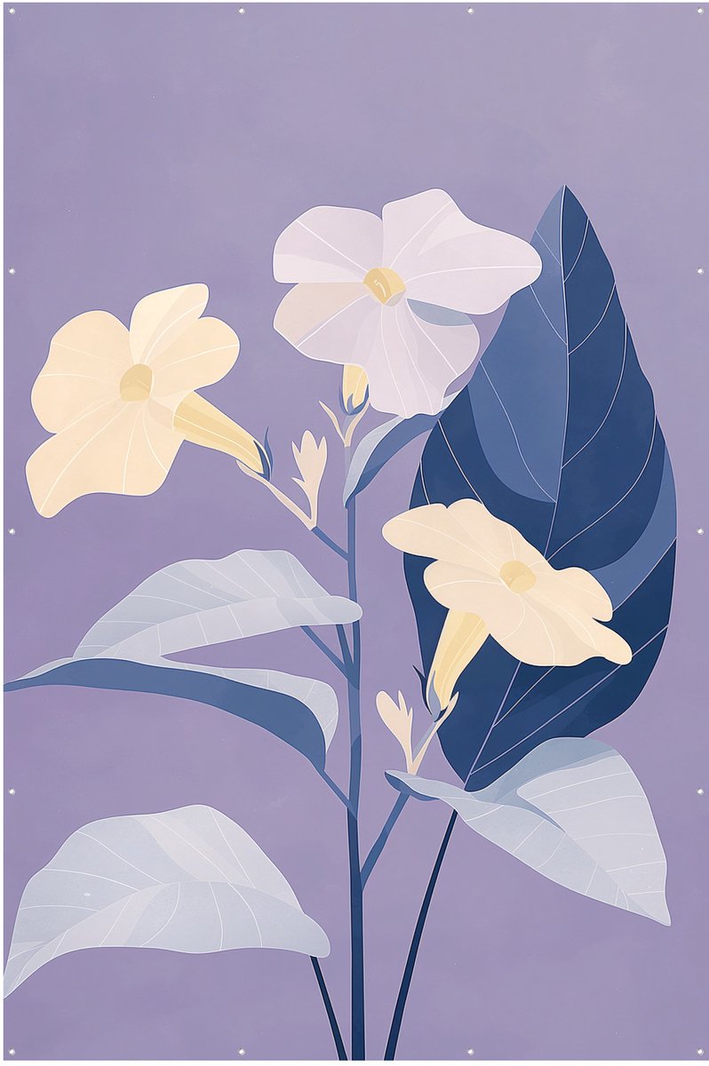 Witte Gele Bloemen Lila - Tuinposter - 120x180 cm - Buitenposter - Schuttingdoek - Tuinschilderij voor Buiten - Maanbloemen