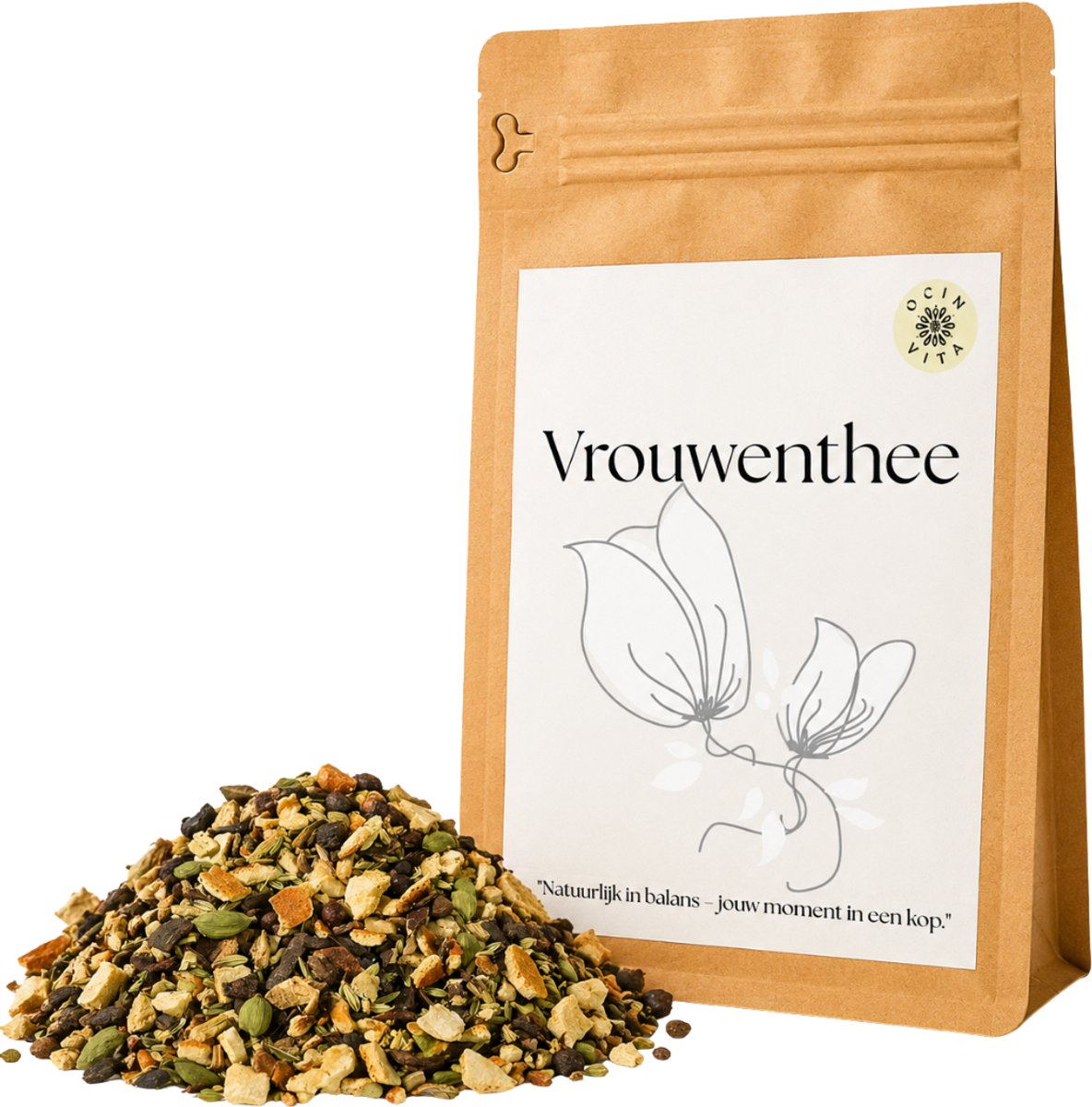 Vrouwenthee Kruidenthee 100g – Cafeïnevrije Thee met Venkel, Kaneel, Gember & Sinaasappel – 100% Natuurlijke Kruidenmelange – Ocin Vita