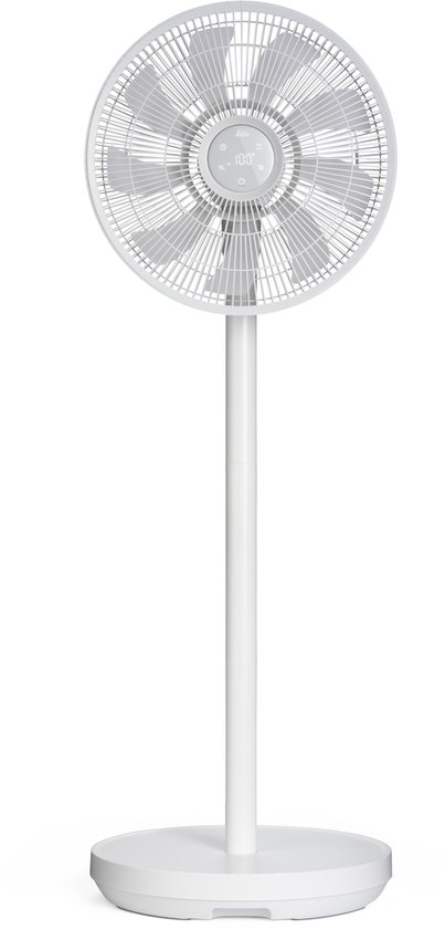 Draadloze oplaadbare ventilator 2-in-1 tafelventilator en staande ventilator 112 cm fluisterstil wit