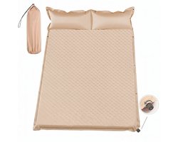 Slaapmat - Dubbel Campingmatras 192x132 cm Extra Breed - 5 cm Dikte - Incl. Stofvrije Hoes - Comfortabe - Opvouwbaar Kampeermatras - Logeermatras - 2-Persoons - Kaki