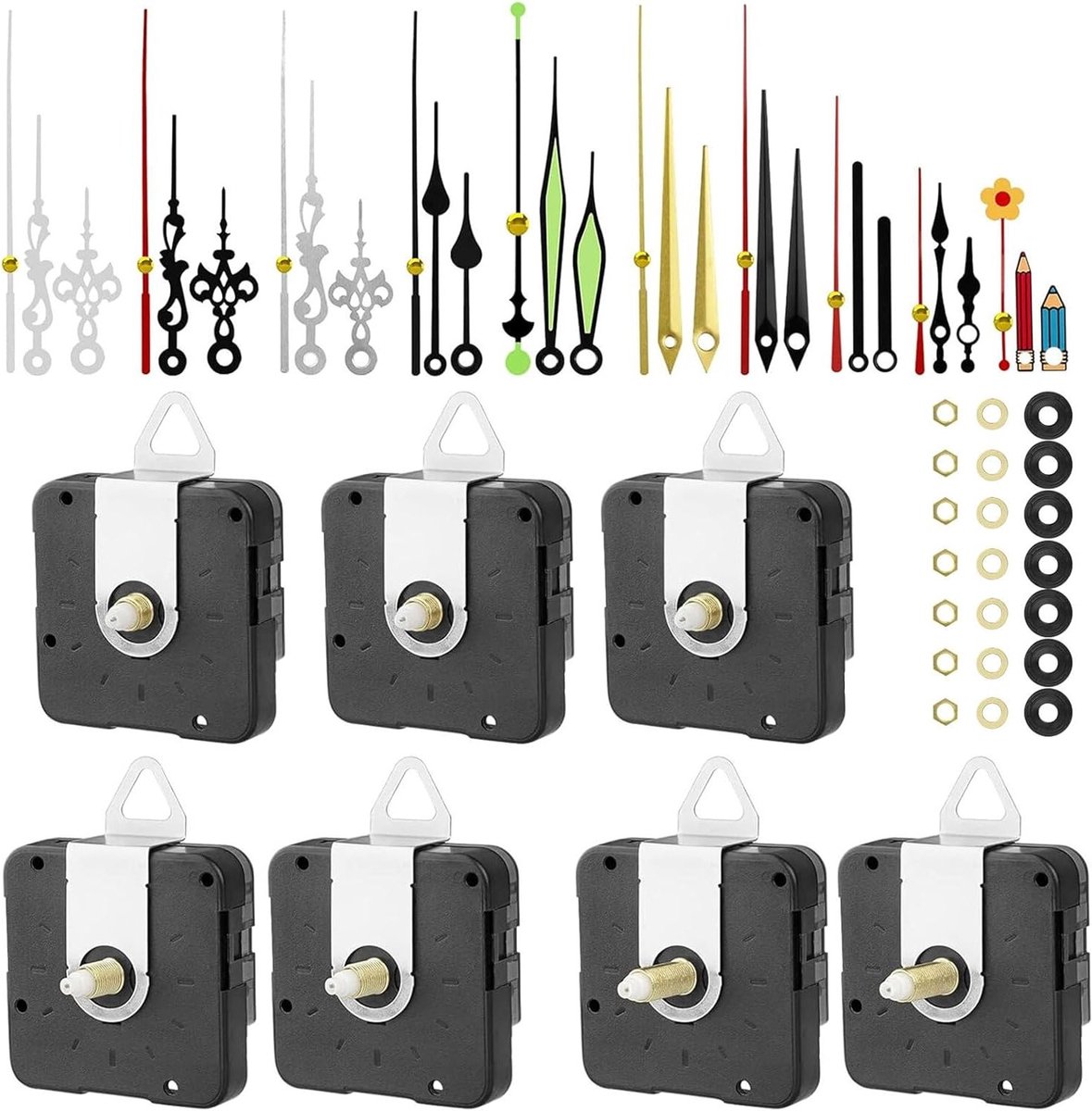 7-delige Beweging Set voor Wandklokken, Stille Quartz Beweging Vervanging, 13 mm, 15 mm, 22 mm, DIY Klokonderdelen en Reparatieaccessoires