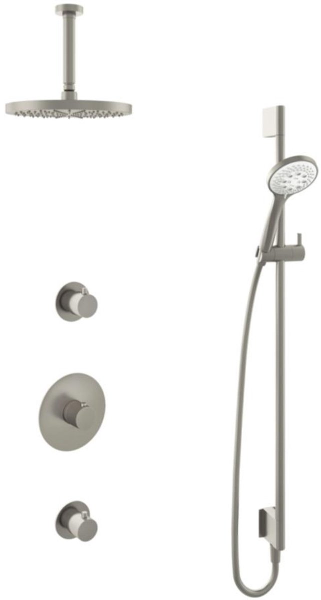 Hotbath Buddy - Inbouw Regendoucheset - 2 Stopkranen - Thermostatisch - Plafondbuis 15 cm - Hoofddouche 250 mm - Ronde Handdouche 3 Standen - Glijstang 900 mm - Waterbesparend - V02