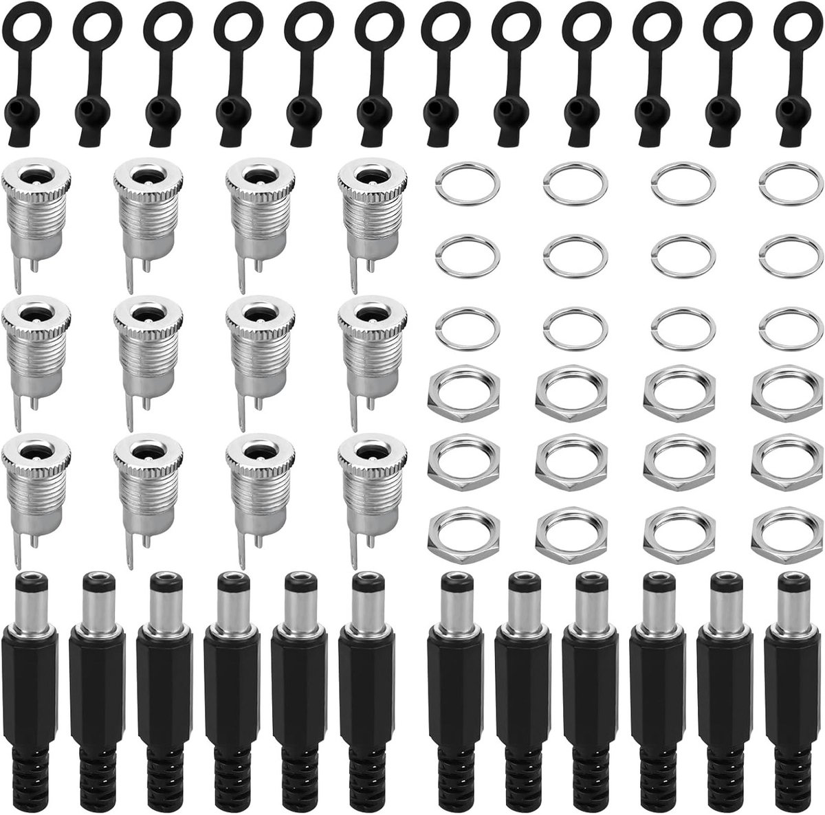 12-delige DC Plug Socket Set 5.5 x 2.1mm - DC Power Jack, 12V-30V Connectoren, Ideaal voor Elektronische Projecten en Laagspanningsapparatuur