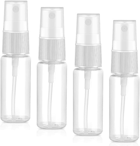 Set van 4 kleine sprayflessen van 20 ml - Lege plastic flessen voor parfums, water en alcohol, ideaal voor reizen en dagelijks gebruik