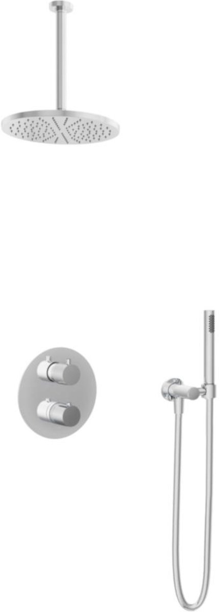 Hotbath Buddy - Inbouw Regendoucheset - Thermostatisch - Plafondbuis 30 cm - Hoofddouche 300 mm - Staafhanddouche - met 2-Weg Stop-Omstel - Waterbesparend - V01