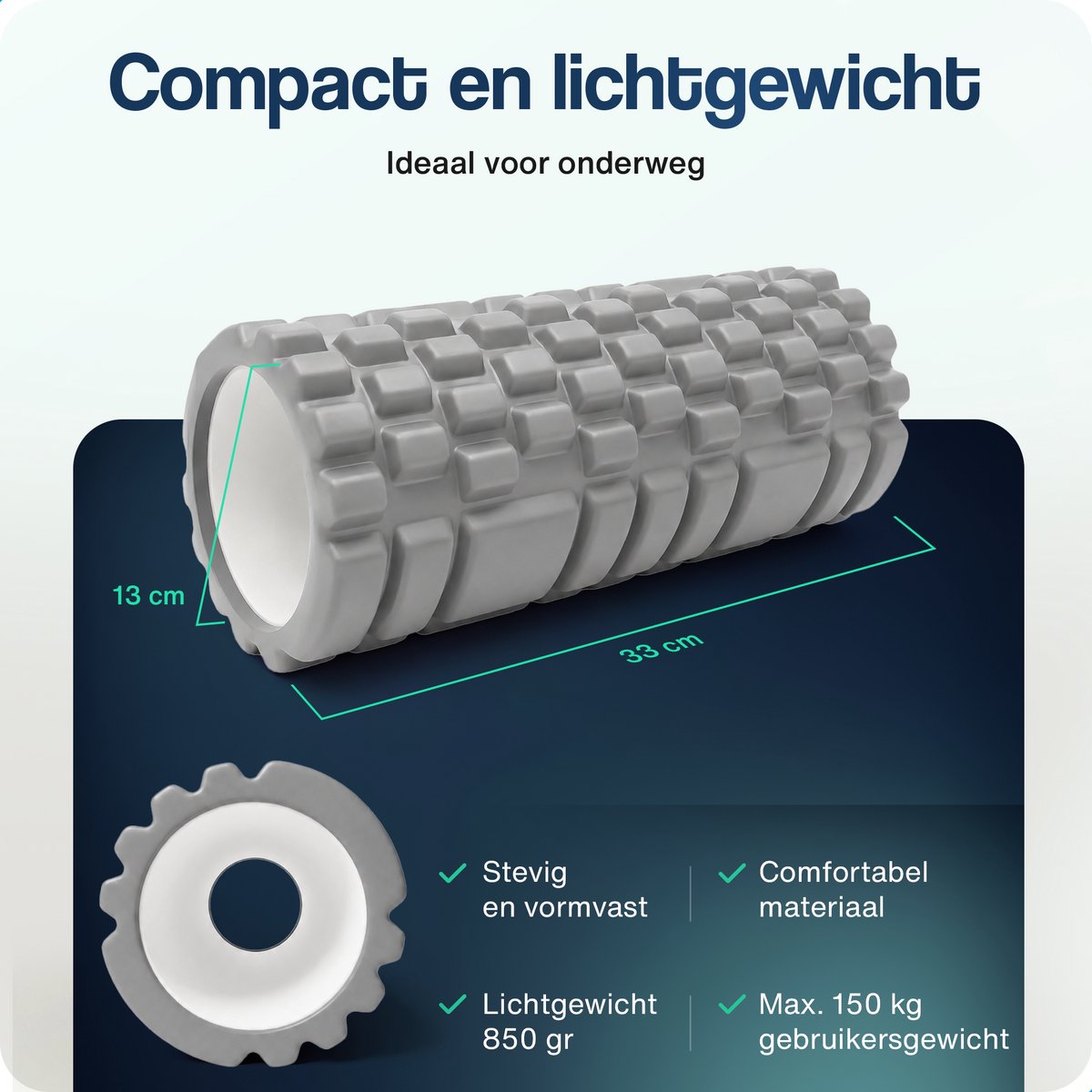 Hulser Foam Roller 33 cm – Massage roller – Fitness en Yoga foamroller – Grijs – Met digitale startgids - Voor triggerpoint massage - Grid Trigger thumbnail 5