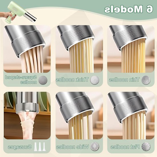 Draagbare elektrische pastamaker met 2600 mAh batterij, 5 pastavormen en accessoires voor perfect verse pasta van Merkloos — afbeelding 4