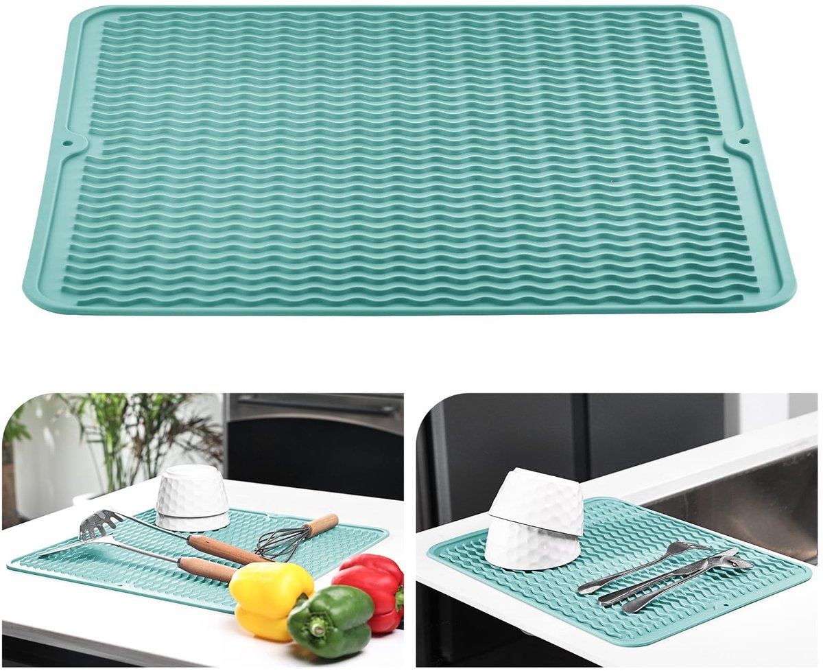 Dailygoody - Afdruipmat - Siliconen - Sneller drogen - Lichtblauw - Antislip afdruiponderlegger - Ideaal voor keuken - 30 x 40 cm