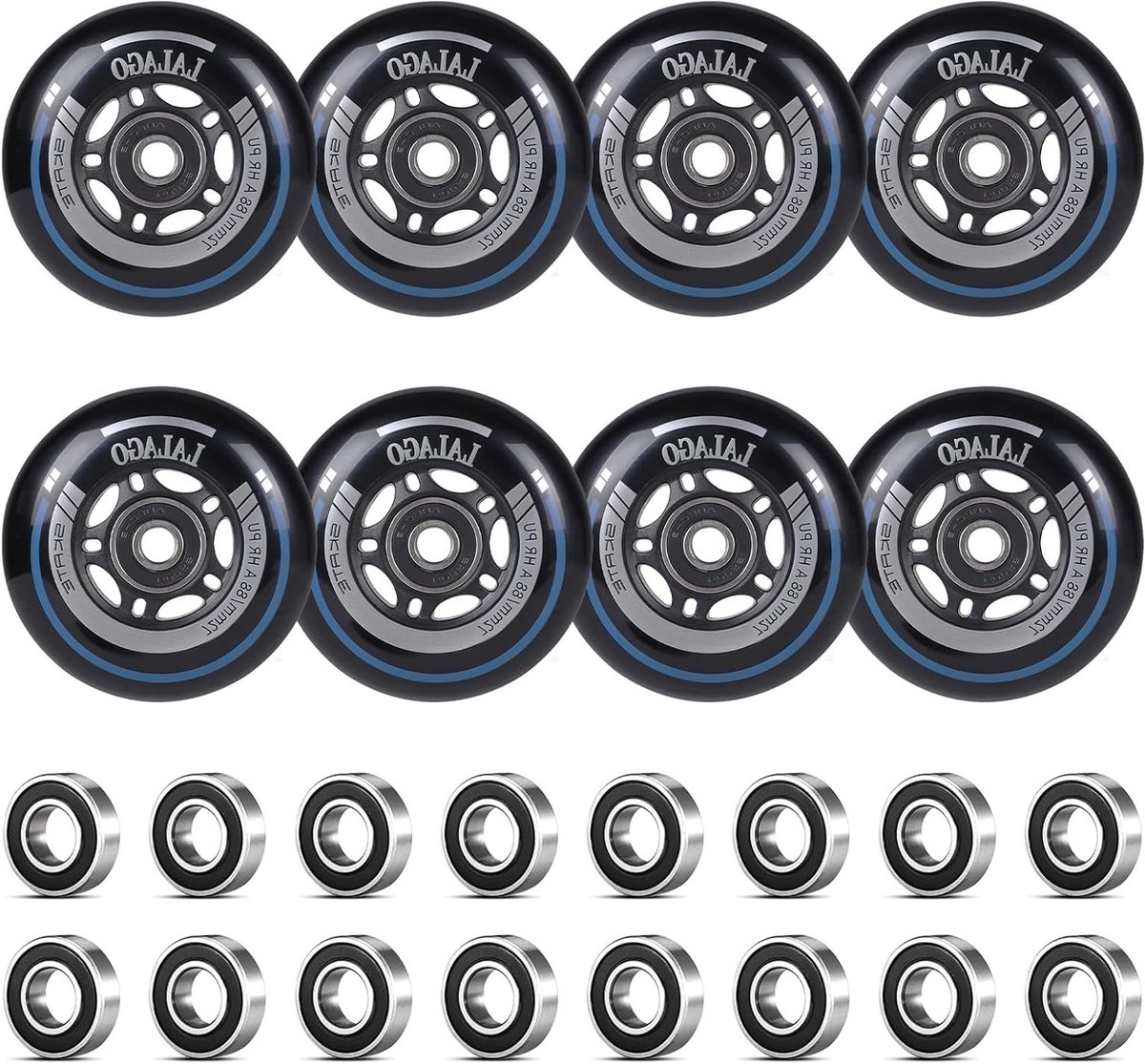 Inline Skate Wielen 72 mm 8 Stuks 88A Hardheid ABEC 9 Lagers voor Buiten en Binnen Skaten