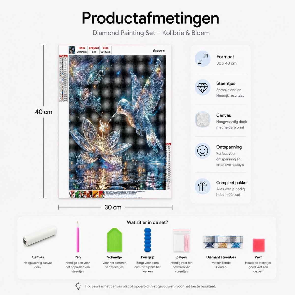 BOTC Diamond Painting Volwassenen - Diamond Painting Kinderen - Diamond Painting Pakket Volledig - Vogel - 30x40CM — afbeelding 2