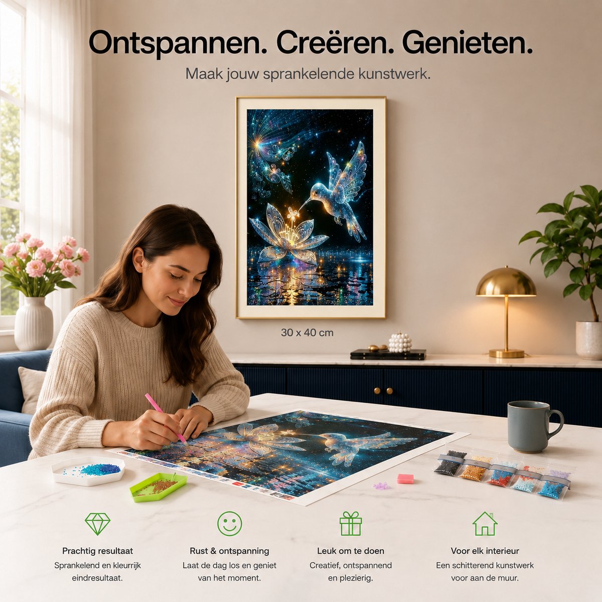 BOTC Diamond Painting Volwassenen - Diamond Painting Kinderen - Diamond Painting Pakket Volledig - Vogel - 30x40CM — afbeelding 3