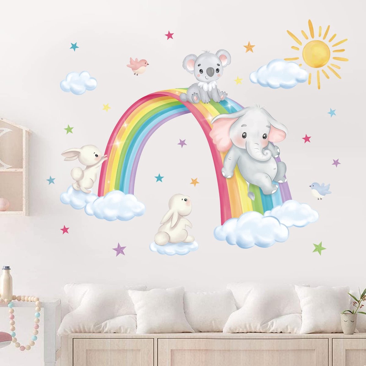Dailygoody - Regenboog Dier Muurstickers - Wanddecoratie - Baby Kamer - Olifant Koala Konijn - Muur Venster Meubilair - Geschikt voor Kinderen -