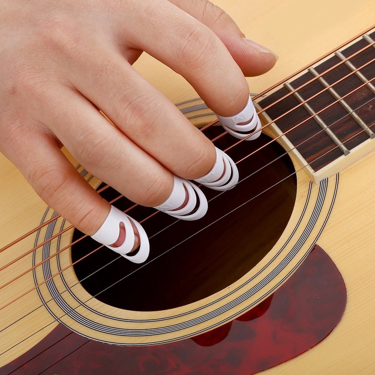 Vingerbeschermers Gitaar - Plectrums Set - Muziek Maken - Verstelbaar Op Maat - Set Van 4 - Wit