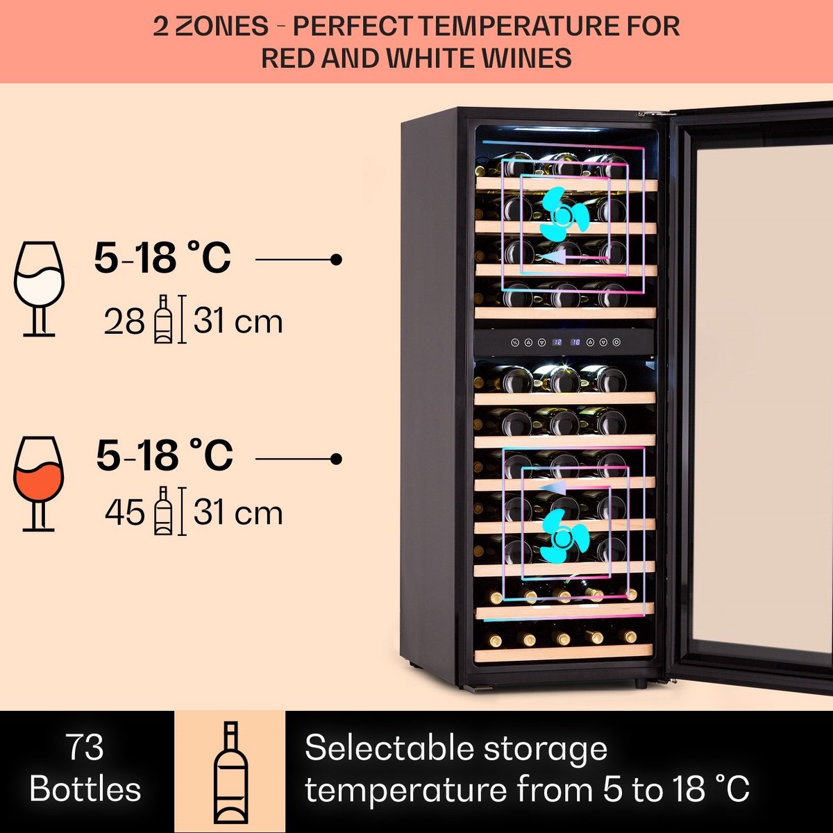 Chal-Tec Barossa 73 Wijnkoelkast 2 Zones 192 Liter - afbeelding 3