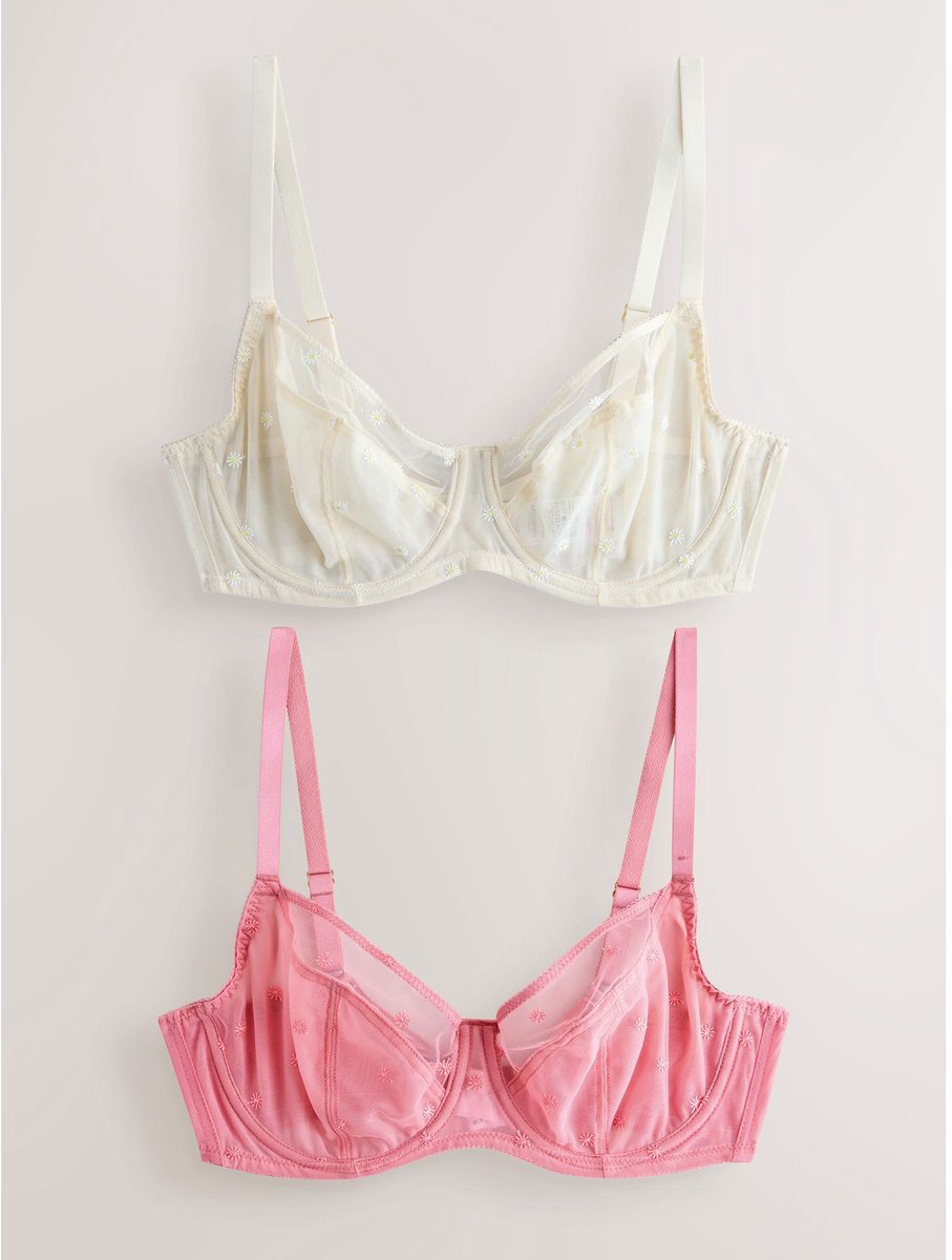 Next Dames - Set van 2 geborduurde DD+ beha's zonder vulling met volledige cups - Roze Coral/Ecru