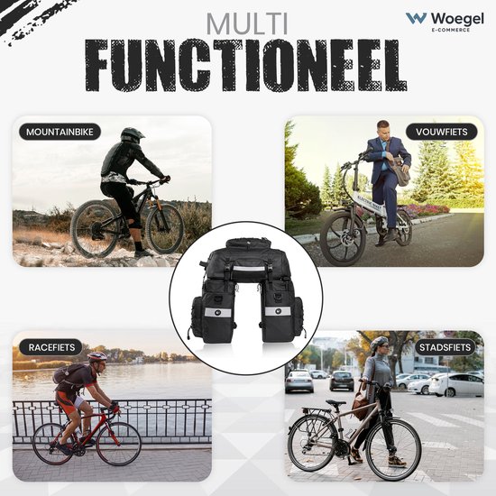 Fietstassen dubbel Rugzak Fietstas Rugtas Bagagedrager Fiets Regenhoes 60L Zwart UPGRADE - RHINOWALK® van Rhinowalk® — afbeelding 4