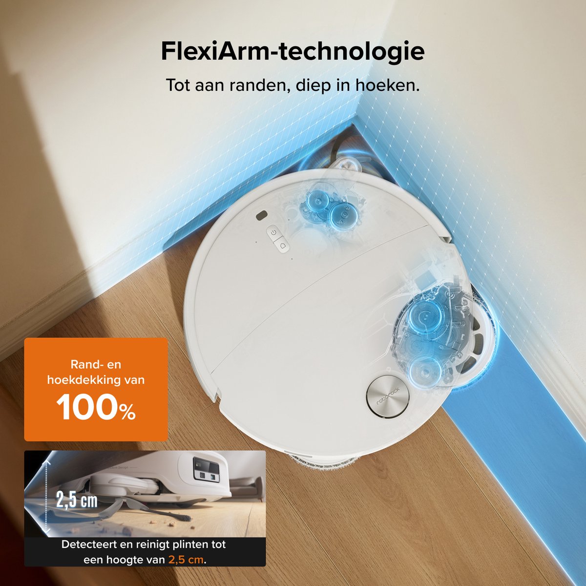 Roborock Qrevo Edge 2-robotstofzuiger-25.000 Pa-7,98 cm ultraslank ontwerp-12 mm dweilheffing-80℃ Warmwatermopwas&Zelfreinigend Station-FlexiArm Technology-RetractSense navigatiesysteem-dubbel anti-klitssysteem-Reactieve AI en Roborock app-bediening. — afbeelding 4