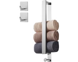 Handdoekhouder zonder boren 40cm – zelfklevend roestvrij staal met 2 haken, multifunctioneel voor badkamer & keuken, wandhanddoekhouder, keukenrolhouder, modern, duurzaam, anti-roest, makkelijk te monteren