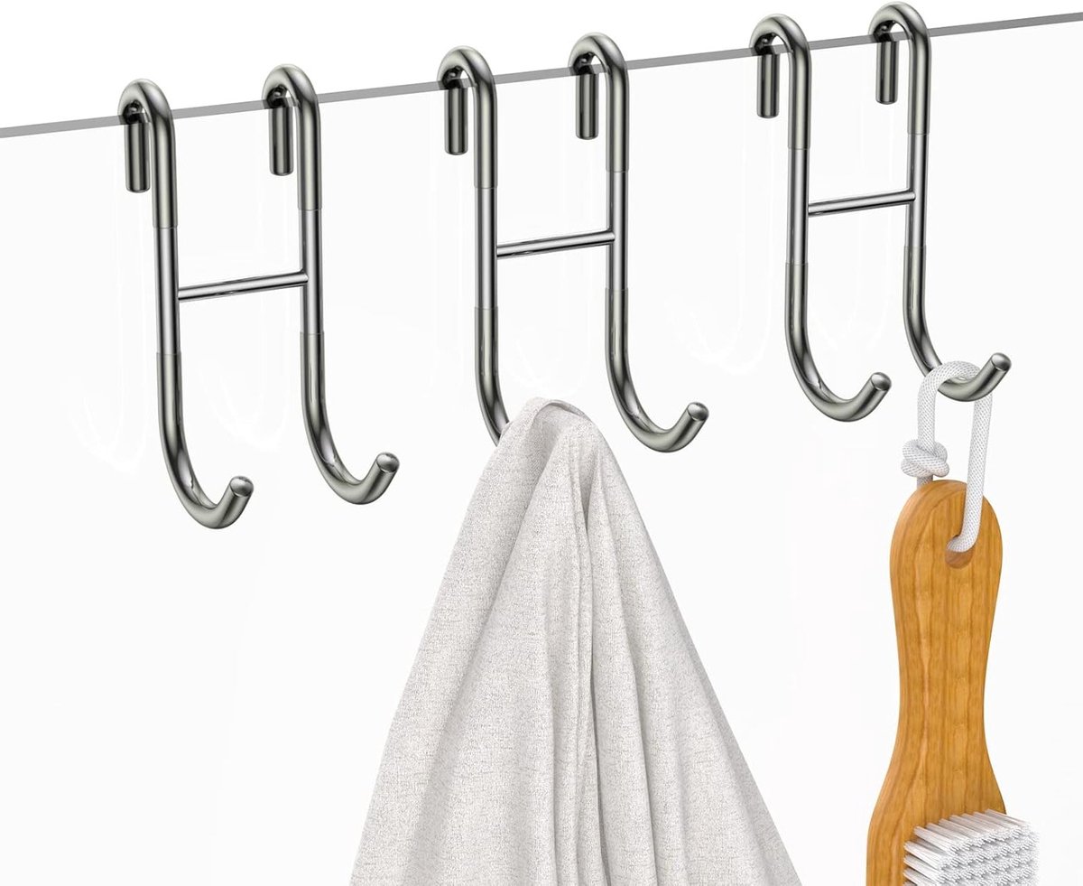 Set van 3 RVS Douchhaken voor Badkamer, Geschikt voor Douchedeuren, Handdoeken en Loofah