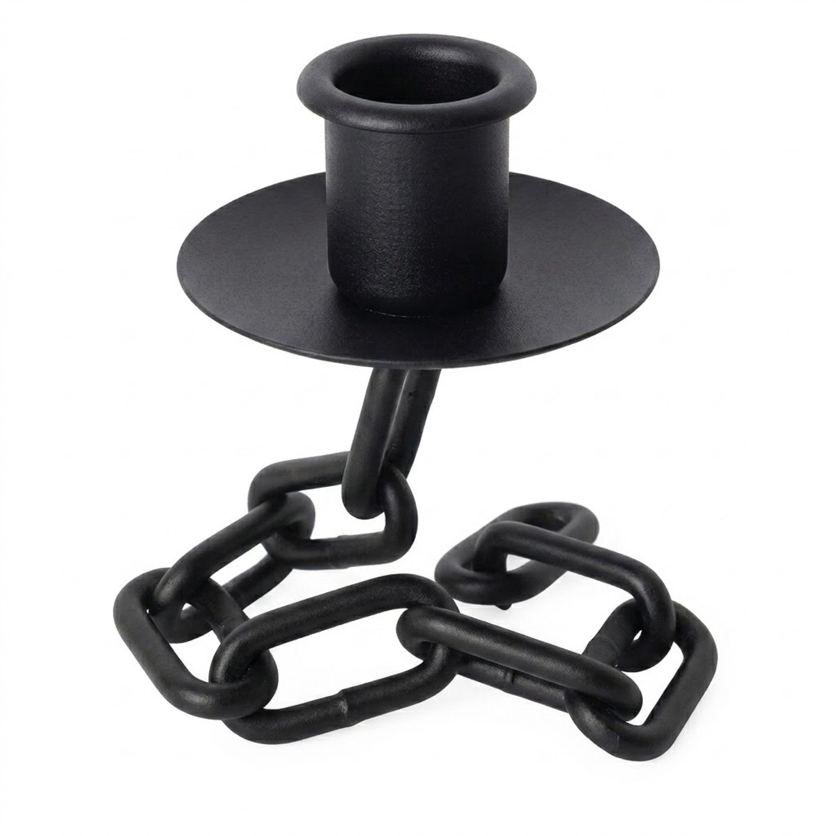 NUVEX Zwarte metalen kandelaar tafelmodel met ketting basis – kandelaar voor dames en heren – compact decoratief ontwerp met ronde kaarshouder en industriële uitstraling voor tafel en interieur