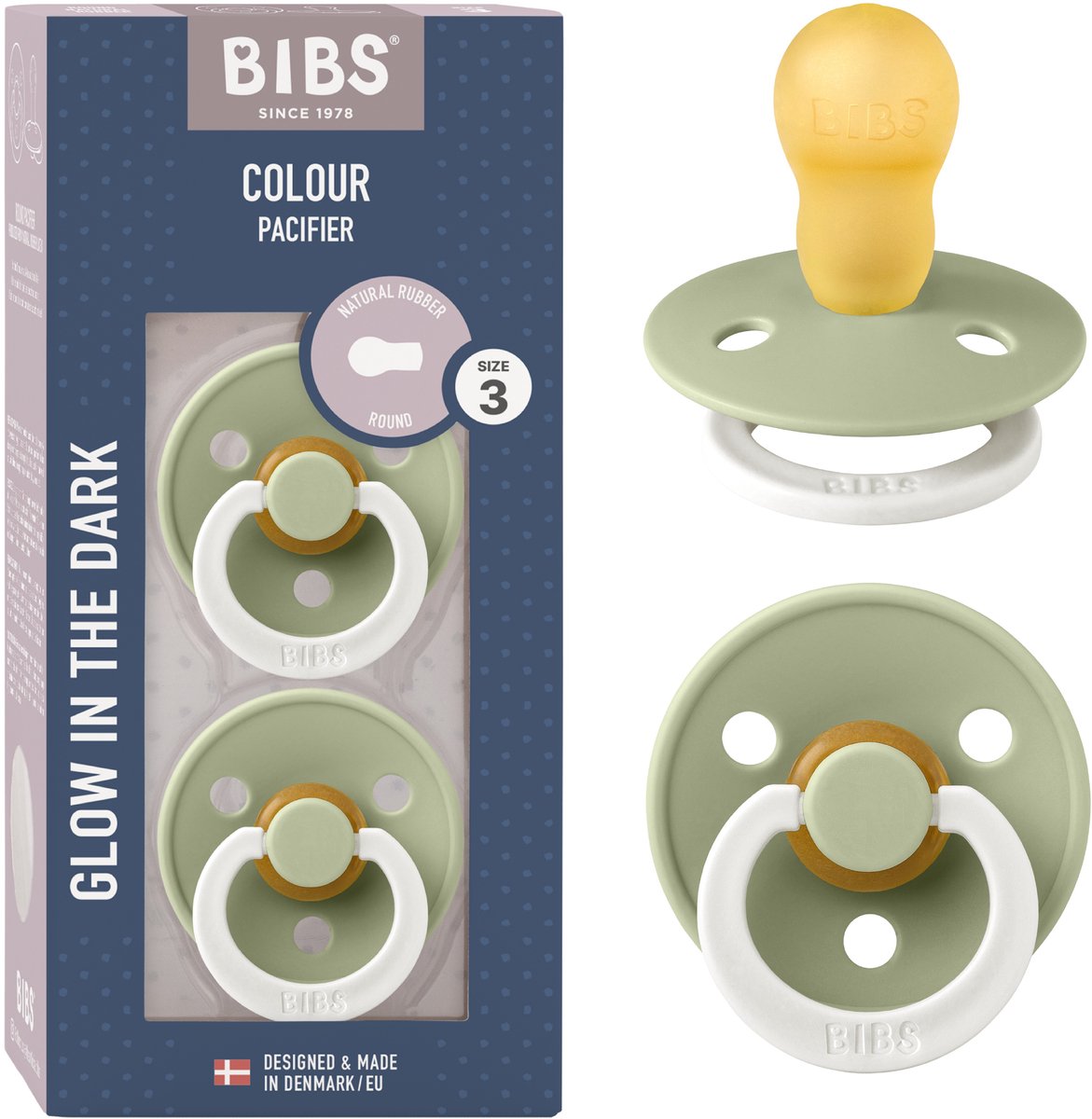 BIBS Colour Glow Fopspeen - 18-48 mnd - 2-pack - Rond - Sage