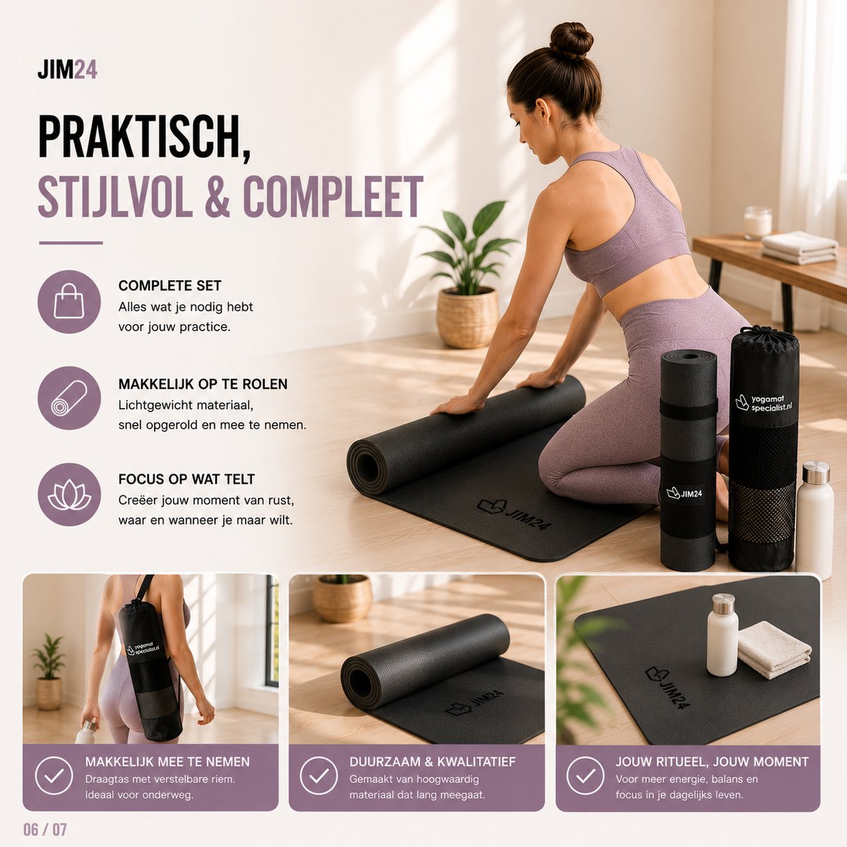 Jim24 Yogamat - Yoga Mat Antislip - Zwart thumbnail 5