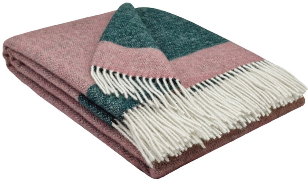 Plaids.shop® Wollen Plaid - VENICE - Roze-Groen (140x200cm)