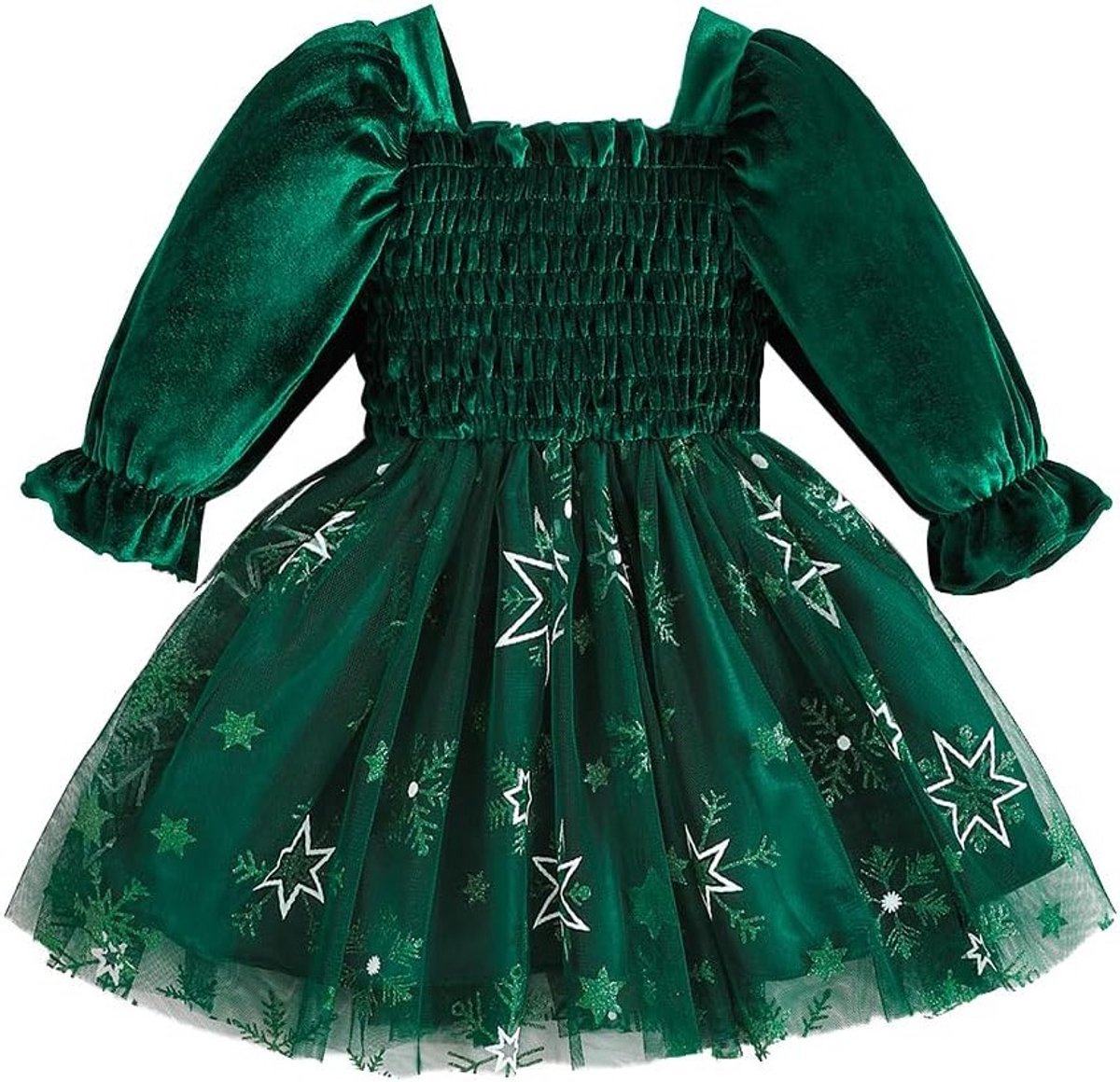Schattige Baby Kerstjurk met Kantrok, Lange Mouwen en Fluwelen Tutu voor Feestjes en Bruiloften